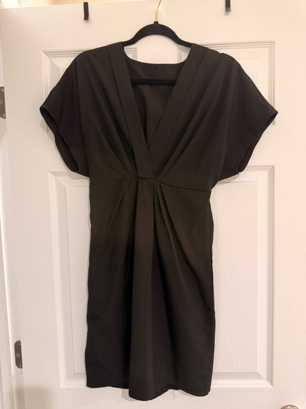 Classic Black V-Neck Pleated Dress